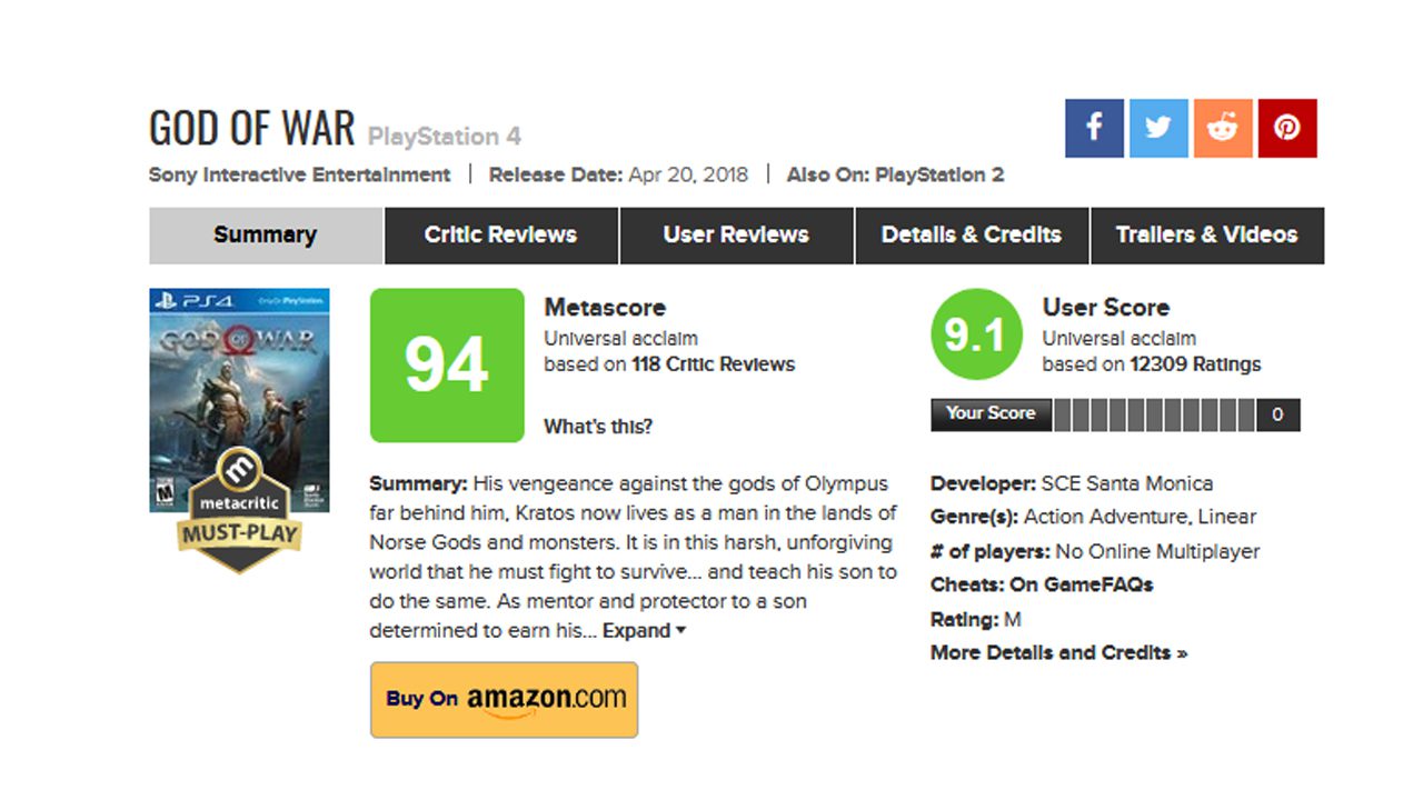 متاکریتیک بازی god of war