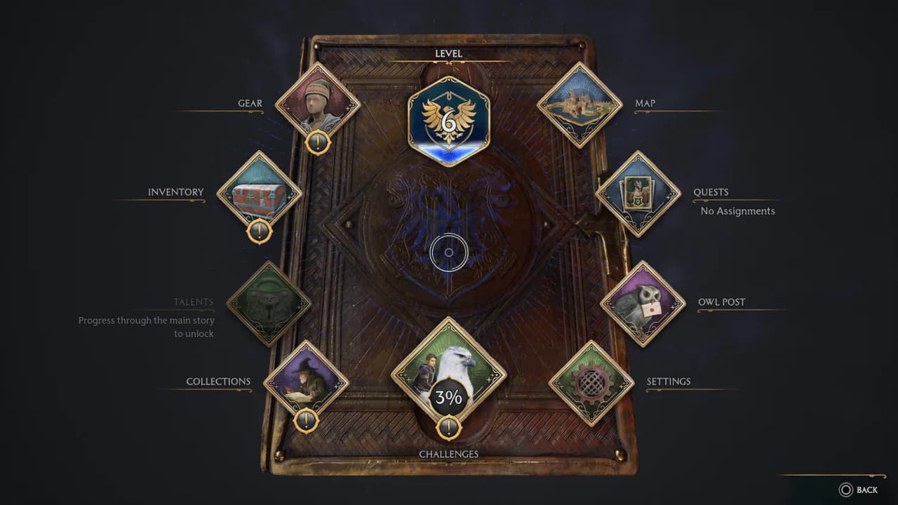 منوی بازی hogwarts legacy