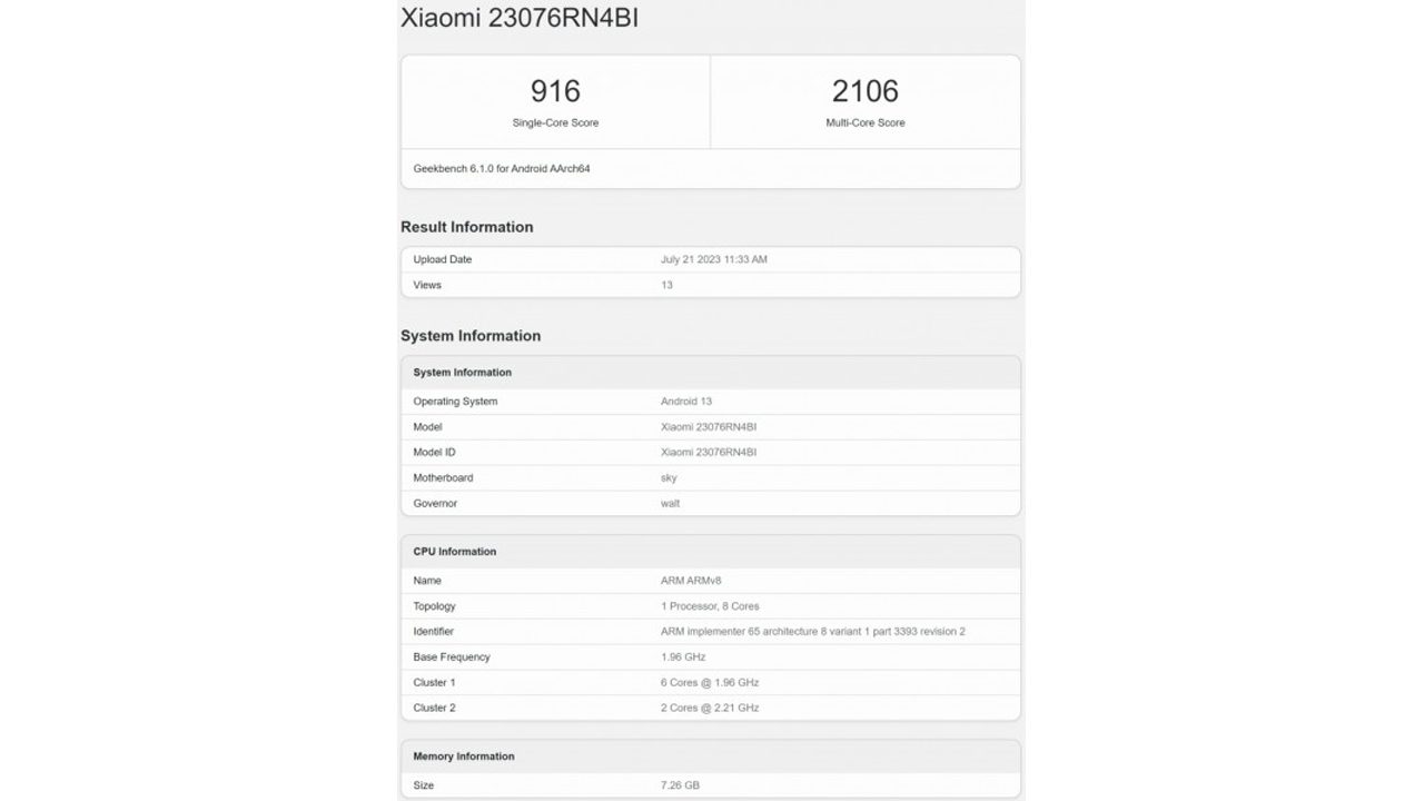 نتیجهی بنچمارک گیکبنچ ردمی 12 5G
