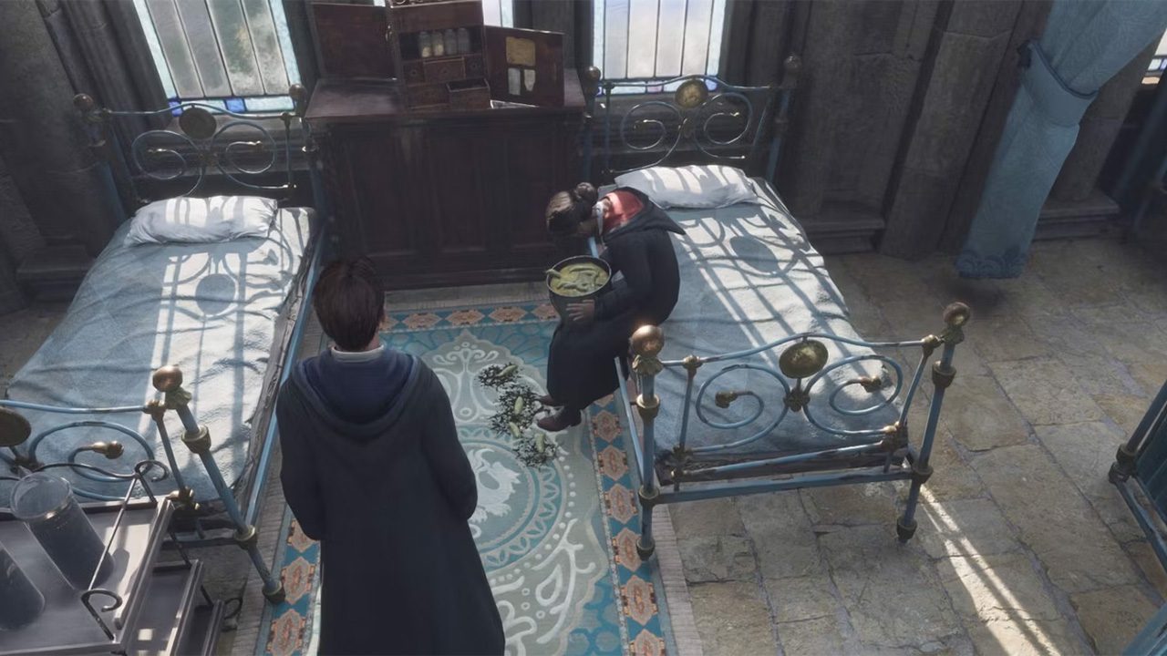 ایستراگ مربوط به هری پاتر و تالار اسرار: دانش آموز در حال بالا آوردن اسلاگ در دیگ