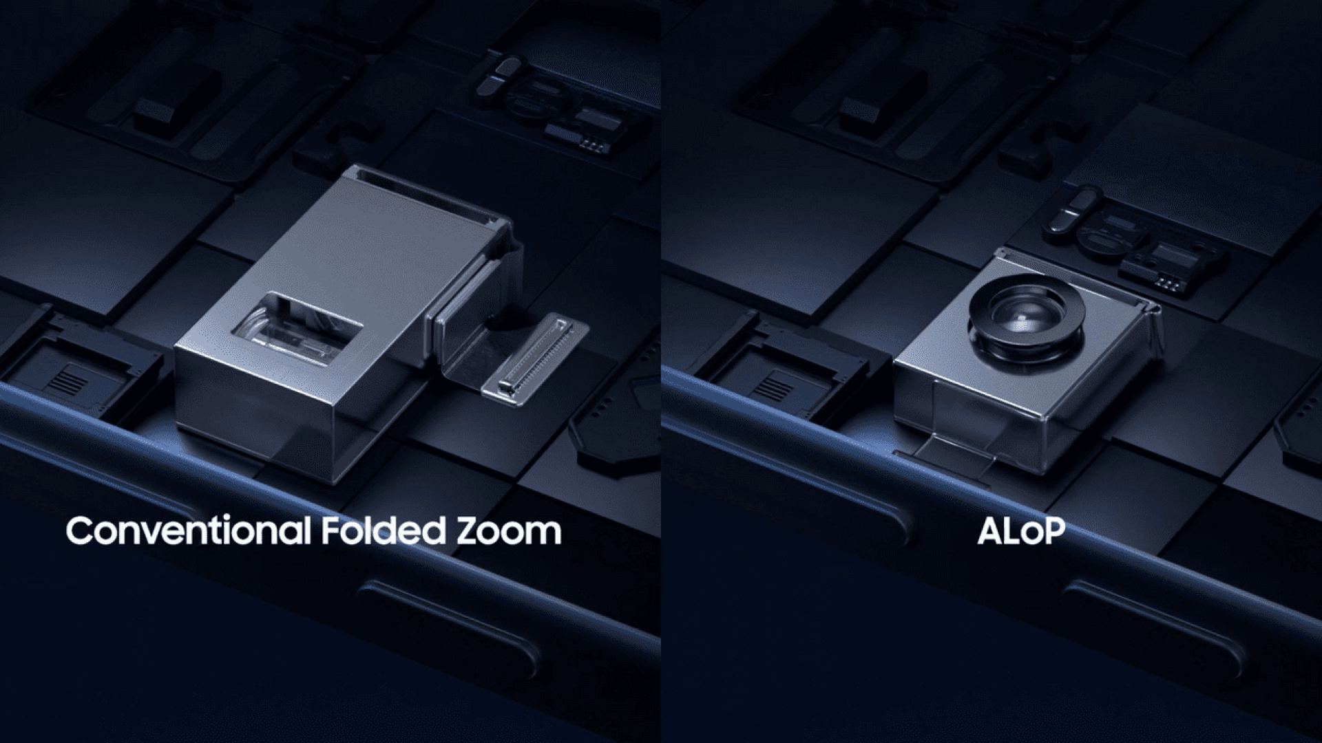 Samsung-ALOP-Technologie-im-Galaxy-S25-Slim اندازه سنسور پریسکوپ با فناوری جدید (راست) در مقایسه با همین سنسور با فناوری قدیمی (چپ)